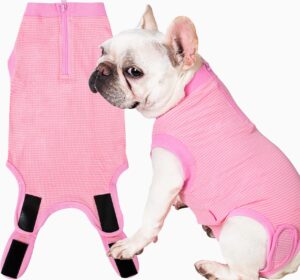 wabdhally dog surgery recovery suit,surgical suit for small female spay,soft combed cotton,watermelon pink striped zipper onesie s