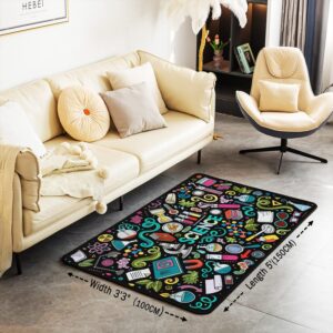 Science Rugs for Living Room Bedroom,Graffiti Rug for Living Room Bedroom, Washable Floor Rug Carpets Entryway Rug Bedroom Playing Room Decoration for Kitchen Bedroom Living Room Indoor