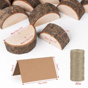 20 Premium Wood Place Card Holders, Rustic Mini Table Number Holders with 20 Kraft Table Place Cards and 50 m Natural Jute Rope, Table Sign Stand, Name Card Photo Picture Holders for Wedding Party