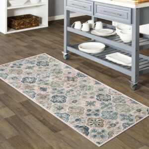 beeiva medallion kitchen rugs non slip, 2x5 blue laundry rugs for laundry room, framhouse floral small bedside porch rug machine washable rug for bedroom kitchen entry rugs for inside house