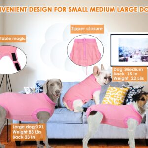 Wabdhally Dog Surgery Recovery Suit,Surgical Suit for Small Female Spay,Soft Combed Cotton,Watermelon Pink Striped Zipper Onesie XS