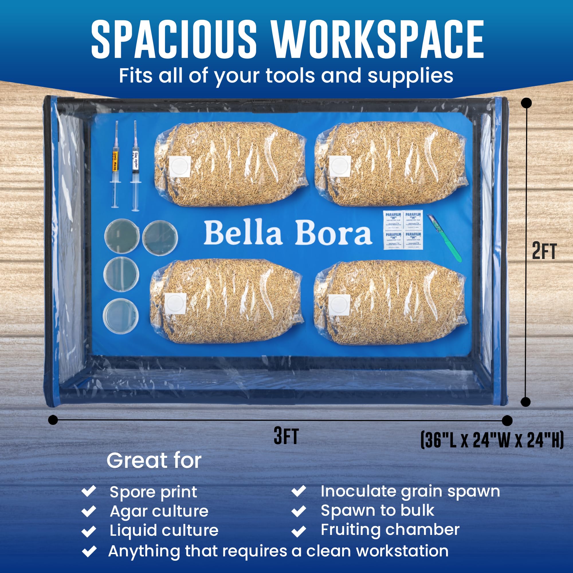 Bella Bora Still Air Box Mycology (Sturdy) Mushroom Grow Box Alt to Laminar Flow Hood Fume Hood for Lab Mycology Supplies by USA Mycologists V2 (Large)