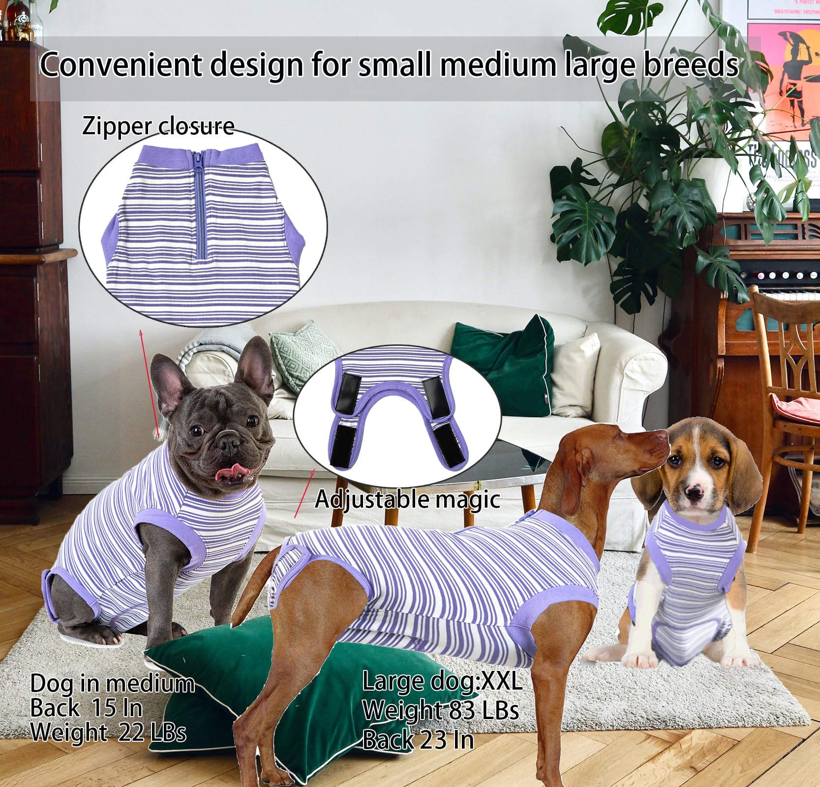 Wabdhaly Dog Surgery Recovery Suit,Surgical Recovery Suit for Large Female Dgos Spay,Zipper Closure,Combed Cotton Breathable Onesie,Purple Striped L