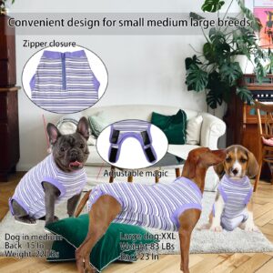 Wabdhaly Dog Surgery Recovery Suit,Surgical Recovery Suit for Large Female Dgos Spay,Zipper Closure,Combed Cotton Breathable Onesie,Purple Striped XXX-Large