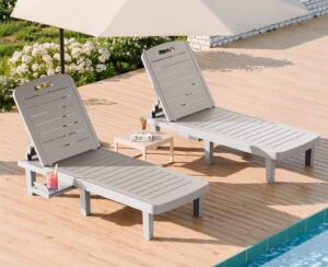 wacasa outdoor chaise lounge chairs set of 2, oversized lounge chairs with 5-level adjustable backrest & cup holder, resin waterproof pool lounge chairs for poolside,patio, beach, yard, gray