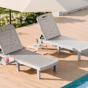 WACASA Outdoor Chaise Lounge Chairs Set of 2, Oversized Lounge Chairs with 5-Level Adjustable Backrest & Cup Holder, Resin Waterproof Pool Lounge Chairs for Poolside,Patio, Beach, Yard, Gray