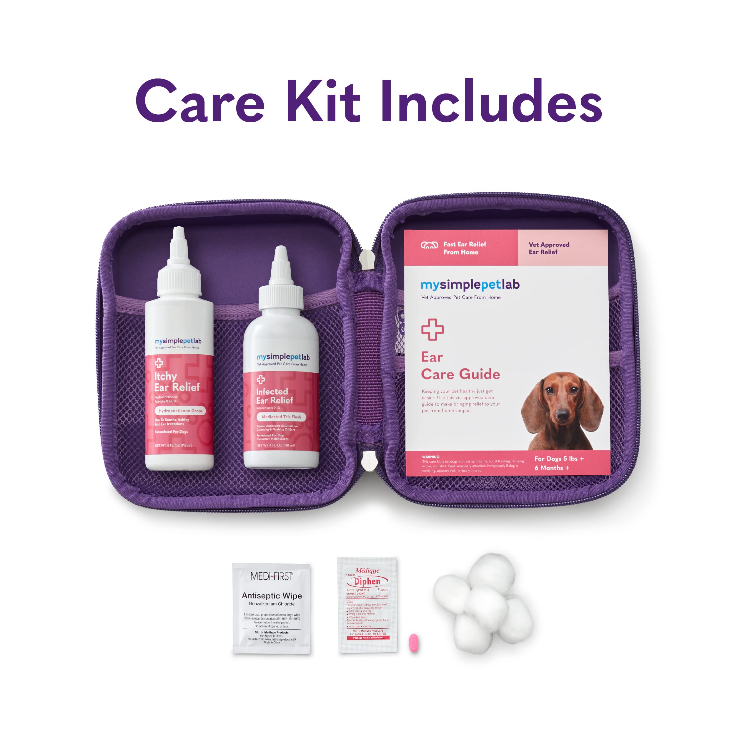 MySimplePetLab Ear Care Dog Kit I Medicated Tris Flush Dog Ear Cleaner I Infection Treatment with Ketoconazole I Hydrocortisone Drops I Comfort for Smelly, Itchy, Or Sore Ears