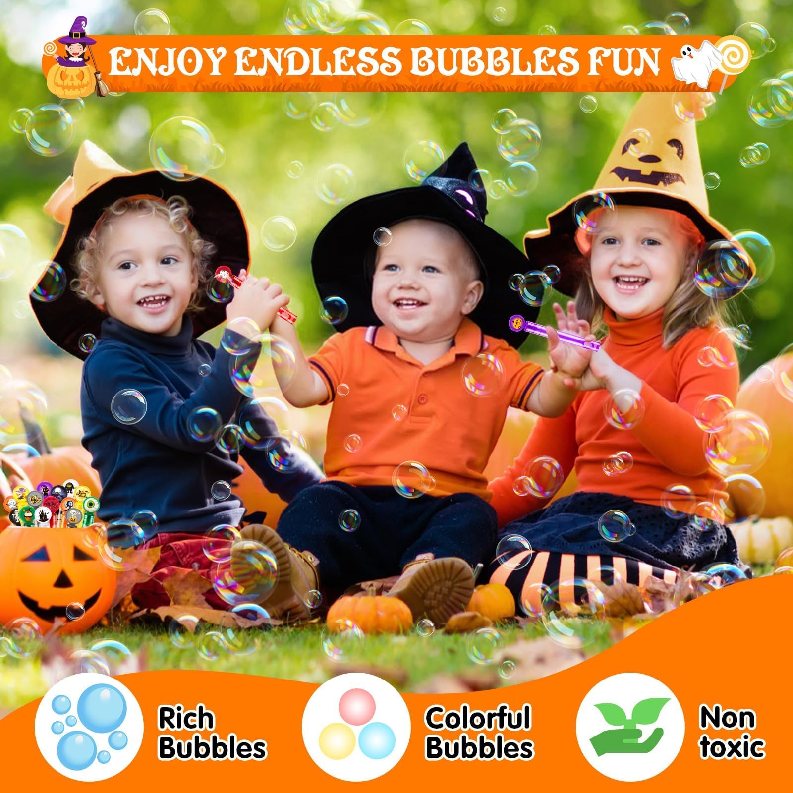 HINZER 80 Pack Halloween Party Favors Mini Bubble Wands Halloween Toys Gift for Kids Halloween Treats Non Candy Goodie Bag Fillers Pinata Stuffers Classroom Prizes Bubble Maker Toys for Boy Girl Kid