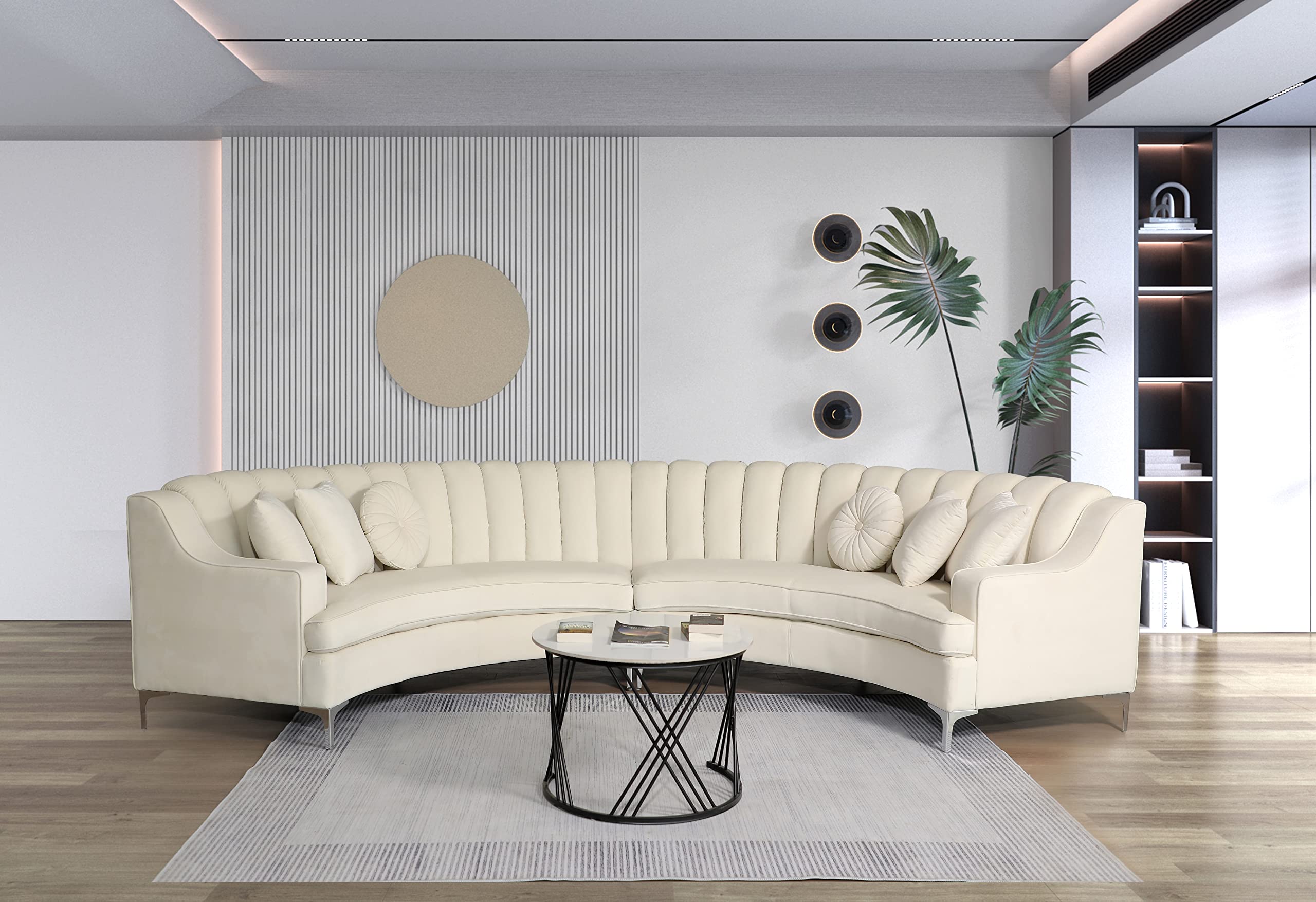 Legend Vansen Velvet Curved Sofa Sectional, Cream