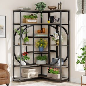 LITTLE TREE Large Corner Bookshelf Industrial Bookcase for Living Room Home Office,Grey