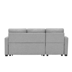 Eafurn Convertible Sectional Sleeper Pull Out Bed, 3-Seater L-Shaped Storage Chaise and 2 Cup Holders, Linen Fabric Upholstered Corner Sofa & Couches for Living Room, Gray 81"