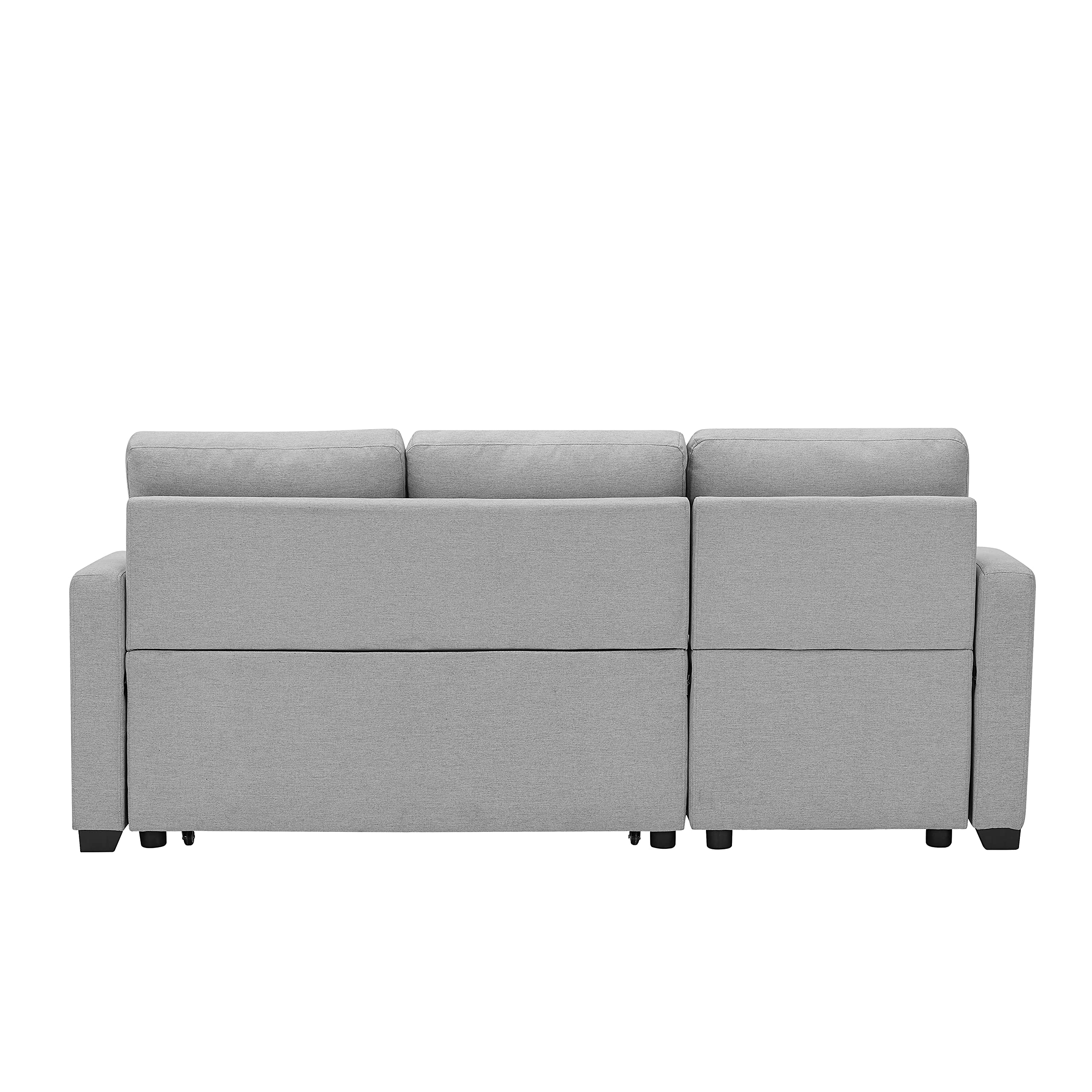 Eafurn Convertible Sectional Sleeper Pull Out Bed, 3-Seater L-Shaped Storage Chaise and 2 Cup Holders, Linen Fabric Upholstered Corner Sofa & Couches for Living Room, Gray 81"