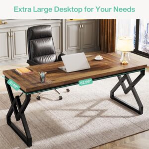 Tribesigns Executive Desk, Office Desk with Extra Thickened Wooden Tabletop and Metal Frame, Large 63 Inches Computer Desk Writing Table Study Desk for Home Office, Rustic Brown