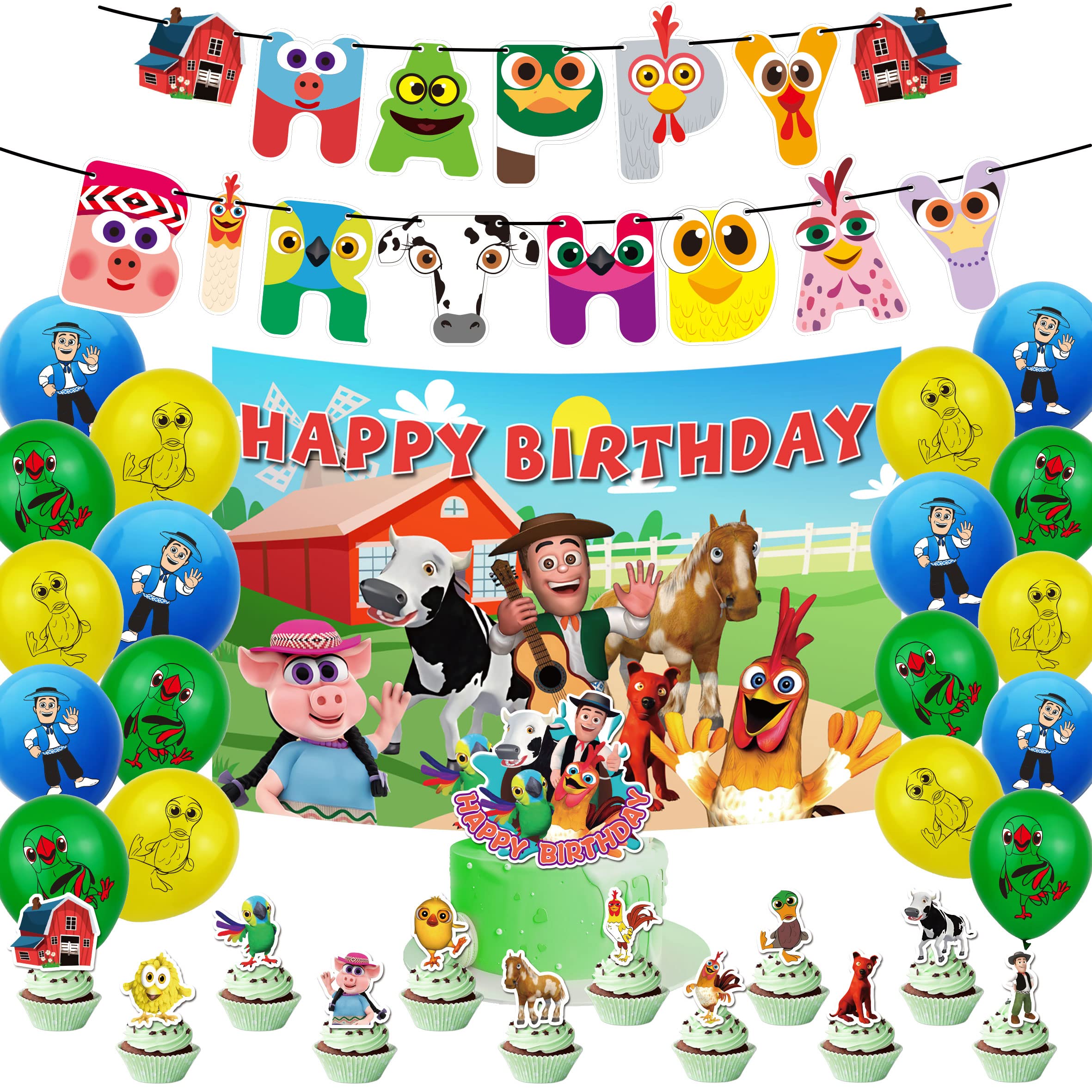 La Granja De Zenon Birthday Party Decoration Zenon Farm Party Supplies Include HAPPY BIRTHDAY Banner Balloons Cake Topper Cupcake Toppers Background Farm Party Decoration