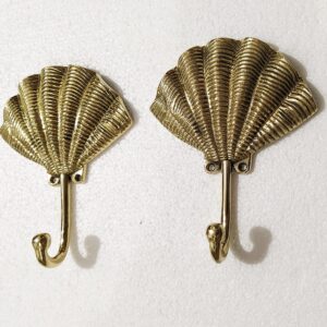 Brass Sea Shell Wall Mount Hooks Set of 2 Pieces Sculpture Unique A Excellent Item for Home | Office | Restaurant Decorative Item Statue Coat Hook by INDIAART12, Height - 13 cm