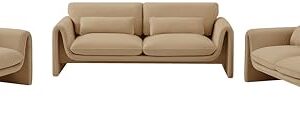 Meridian Furniture 199Camel-L Sloan Collection Modern | Contemporary Velvet Upholstered Loveseat with Soft Camel Velvet Fabric, Curved Arms, 64" W x 38" D x 31" H, Camel