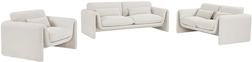 Meridian Furniture 198Cream-L Stylus Collection Modern | Contemporary Boucle Fabric Upholstered Loveseat with Rich Cream Boucle Fabric, Curved Arms, 64" W x 38" D x 31" H, Cream