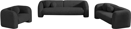 Meridian Furniture 139Black-S Emory Collection Art Deco Boucle Fabric Upholstered Sofa with Rich Black Boucle Fabric, Ball Pillows Included, 89" W x 34" D x 27" H, Black