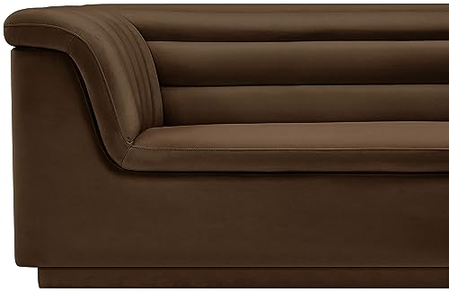 Meridian Furniture 192Brown-S Cascade Collection Modern | Contemporary Velvet Upholstered Sofa with Soft Brown Velvet Fabric, Deep Channel Tufting, Curved Arms, 94" W x 34" D x 28" H, Brown