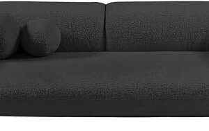 Meridian Furniture 139Black-S Emory Collection Art Deco Boucle Fabric Upholstered Sofa with Rich Black Boucle Fabric, Ball Pillows Included, 89" W x 34" D x 27" H, Black