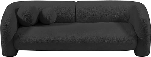 Meridian Furniture 139Black-S Emory Collection Art Deco Boucle Fabric Upholstered Sofa with Rich Black Boucle Fabric, Ball Pillows Included, 89" W x 34" D x 27" H, Black