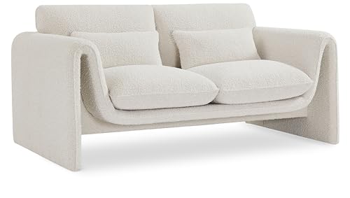 Meridian Furniture 198Cream-L Stylus Collection Modern | Contemporary Boucle Fabric Upholstered Loveseat with Rich Cream Boucle Fabric, Curved Arms, 64" W x 38" D x 31" H, Cream