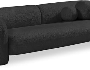 Meridian Furniture 139Black-S Emory Collection Art Deco Boucle Fabric Upholstered Sofa with Rich Black Boucle Fabric, Ball Pillows Included, 89" W x 34" D x 27" H, Black