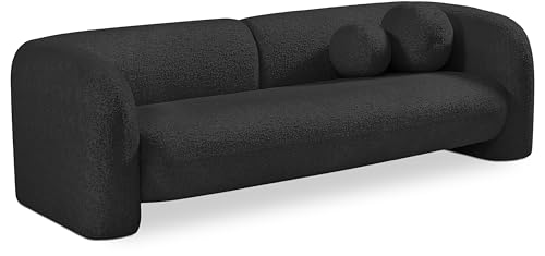 Meridian Furniture 139Black-S Emory Collection Art Deco Boucle Fabric Upholstered Sofa with Rich Black Boucle Fabric, Ball Pillows Included, 89" W x 34" D x 27" H, Black