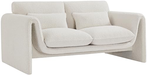 Meridian Furniture 198Cream-L Stylus Collection Modern | Contemporary Boucle Fabric Upholstered Loveseat with Rich Cream Boucle Fabric, Curved Arms, 64" W x 38" D x 31" H, Cream