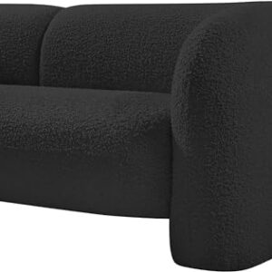 Meridian Furniture 139Black-S Emory Collection Art Deco Boucle Fabric Upholstered Sofa with Rich Black Boucle Fabric, Ball Pillows Included, 89" W x 34" D x 27" H, Black