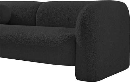 Meridian Furniture 139Black-S Emory Collection Art Deco Boucle Fabric Upholstered Sofa with Rich Black Boucle Fabric, Ball Pillows Included, 89" W x 34" D x 27" H, Black