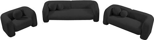 Meridian Furniture 139Black-S Emory Collection Art Deco Boucle Fabric Upholstered Sofa with Rich Black Boucle Fabric, Ball Pillows Included, 89" W x 34" D x 27" H, Black