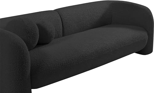 Meridian Furniture 139Black-S Emory Collection Art Deco Boucle Fabric Upholstered Sofa with Rich Black Boucle Fabric, Ball Pillows Included, 89" W x 34" D x 27" H, Black