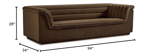 Meridian Furniture 192Brown-S Cascade Collection Modern | Contemporary Velvet Upholstered Sofa with Soft Brown Velvet Fabric, Deep Channel Tufting, Curved Arms, 94" W x 34" D x 28" H, Brown