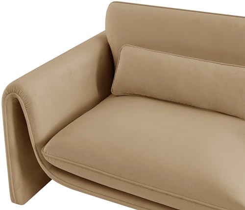 Meridian Furniture 199Camel-L Sloan Collection Modern | Contemporary Velvet Upholstered Loveseat with Soft Camel Velvet Fabric, Curved Arms, 64" W x 38" D x 31" H, Camel