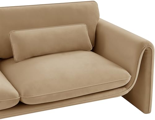 Meridian Furniture 199Camel-L Sloan Collection Modern | Contemporary Velvet Upholstered Loveseat with Soft Camel Velvet Fabric, Curved Arms, 64" W x 38" D x 31" H, Camel