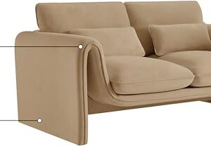 Meridian Furniture 199Camel-L Sloan Collection Modern | Contemporary Velvet Upholstered Loveseat with Soft Camel Velvet Fabric, Curved Arms, 64" W x 38" D x 31" H, Camel