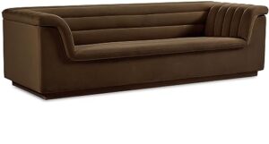 meridian furniture 192brown-s cascade collection modern | contemporary velvet upholstered sofa with soft brown velvet fabric, deep channel tufting, curved arms, 94" w x 34" d x 28" h, brown