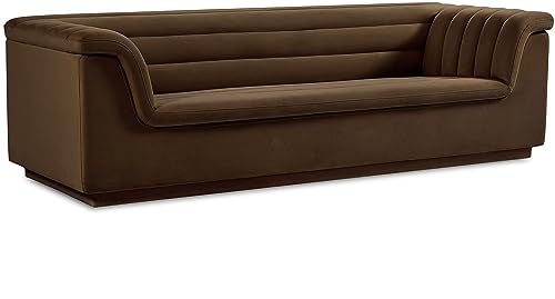 Meridian Furniture 192Brown-S Cascade Collection Modern | Contemporary Velvet Upholstered Sofa with Soft Brown Velvet Fabric, Deep Channel Tufting, Curved Arms, 94" W x 34" D x 28" H, Brown