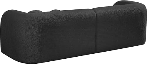 Meridian Furniture 139Black-S Emory Collection Art Deco Boucle Fabric Upholstered Sofa with Rich Black Boucle Fabric, Ball Pillows Included, 89" W x 34" D x 27" H, Black