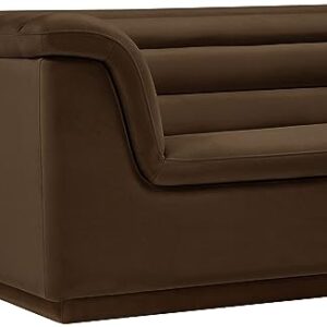 Meridian Furniture 192Brown-S Cascade Collection Modern | Contemporary Velvet Upholstered Sofa with Soft Brown Velvet Fabric, Deep Channel Tufting, Curved Arms, 94" W x 34" D x 28" H, Brown