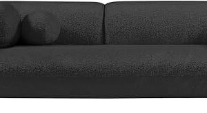 Meridian Furniture 139Black-S Emory Collection Art Deco Boucle Fabric Upholstered Sofa with Rich Black Boucle Fabric, Ball Pillows Included, 89" W x 34" D x 27" H, Black