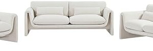 Meridian Furniture 198Cream-L Stylus Collection Modern | Contemporary Boucle Fabric Upholstered Loveseat with Rich Cream Boucle Fabric, Curved Arms, 64" W x 38" D x 31" H, Cream