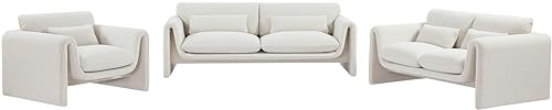 Meridian Furniture 198Cream-L Stylus Collection Modern | Contemporary Boucle Fabric Upholstered Loveseat with Rich Cream Boucle Fabric, Curved Arms, 64" W x 38" D x 31" H, Cream