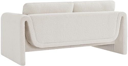 Meridian Furniture 198Cream-L Stylus Collection Modern | Contemporary Boucle Fabric Upholstered Loveseat with Rich Cream Boucle Fabric, Curved Arms, 64" W x 38" D x 31" H, Cream