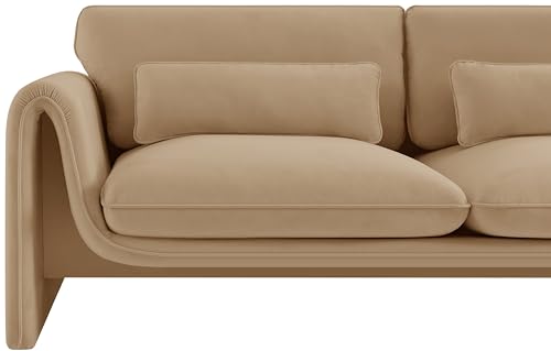 Meridian Furniture 199Camel-L Sloan Collection Modern | Contemporary Velvet Upholstered Loveseat with Soft Camel Velvet Fabric, Curved Arms, 64" W x 38" D x 31" H, Camel