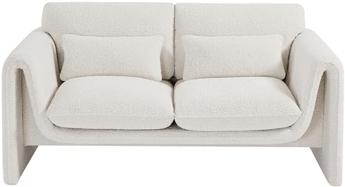 Meridian Furniture 198Cream-L Stylus Collection Modern | Contemporary Boucle Fabric Upholstered Loveseat with Rich Cream Boucle Fabric, Curved Arms, 64" W x 38" D x 31" H, Cream