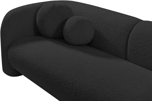 Meridian Furniture 139Black-S Emory Collection Art Deco Boucle Fabric Upholstered Sofa with Rich Black Boucle Fabric, Ball Pillows Included, 89" W x 34" D x 27" H, Black