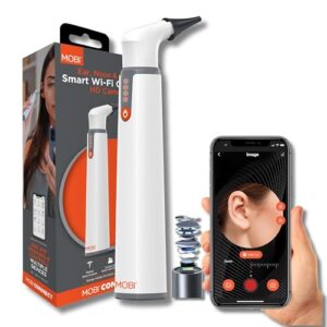 mobi connect wi-fi otoscope for ears, nose & throat - 1080p hd lens, multi-axis gyroscope, 6 led lights, 90+ min use, 3 ear speculum, suitable for adults & children