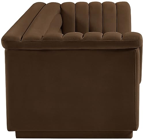 Meridian Furniture 192Brown-S Cascade Collection Modern | Contemporary Velvet Upholstered Sofa with Soft Brown Velvet Fabric, Deep Channel Tufting, Curved Arms, 94" W x 34" D x 28" H, Brown